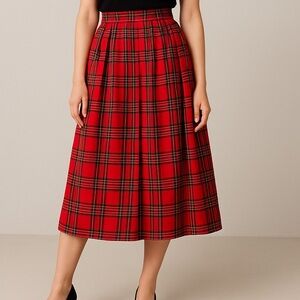 Vintage Charter Club by Jane Gustin Red Tartan Pleated Midi Skirt – Size 12